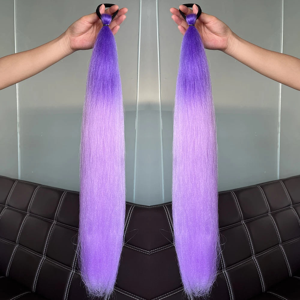 2PCS Synthetic Straight Ponytail Hair Extensions – Colorful Braiding with Elastic Hair Tie for Women