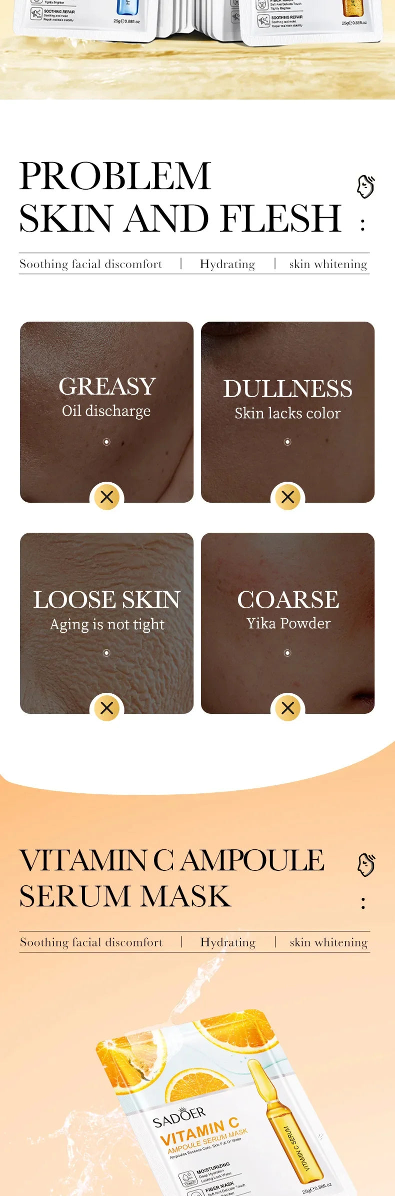 15pcs 24K Gold Hyaluronic Acid Face Mask, Firming, Moisturizing, Anti-Wrinkle, Whitening Skin Care Masks