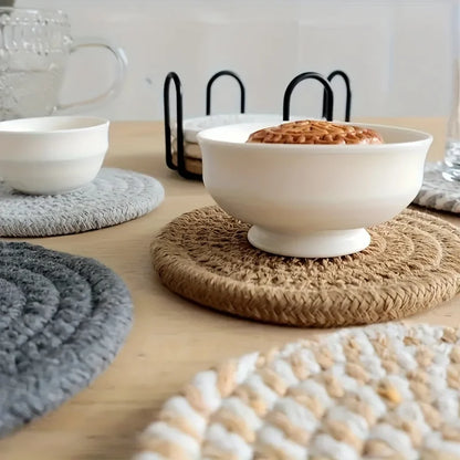 4pcs Absorbent Cotton Drink Coasters – Minimalist Fabric with Non-Woven Lining for Coffee Table Decor