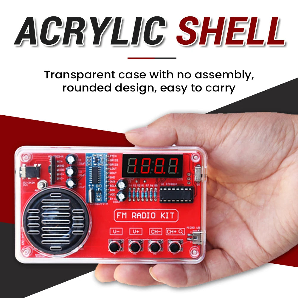 DIY FM Radio Soldering Kit - RDA5807 IC, 50–108MHz Adjustable Frequency, LED Digital Display, 3W Speaker, and Dual Power Supply