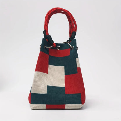 2025 Retro Floral Knitted Handbag – Mixed-Color Tote Bag with Safety Clasp Closure