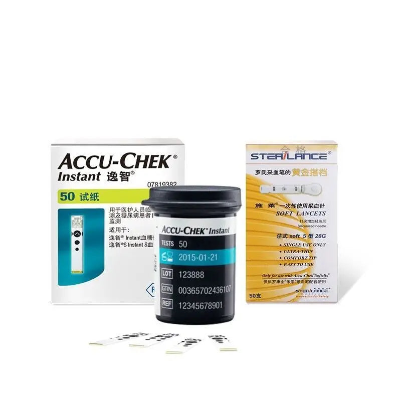 Roche Accu-Chek Instant Blood Glucose Test Strips - Diabetes Testing Supplies with Blood Collection Needles
