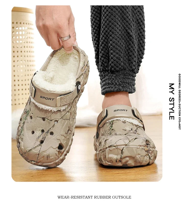 Winter Men’s Garden Clogs – Plush Fur Slippers & Fluffy Outdoor Slides for Couples