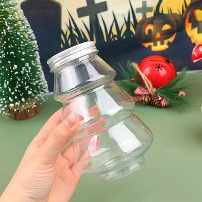 500ml Christmas Candy & Biscuit Bottles – Snowman & Tree Shaped Drink Containers for Juice, Milk Tea, Food Storage & Party Favors