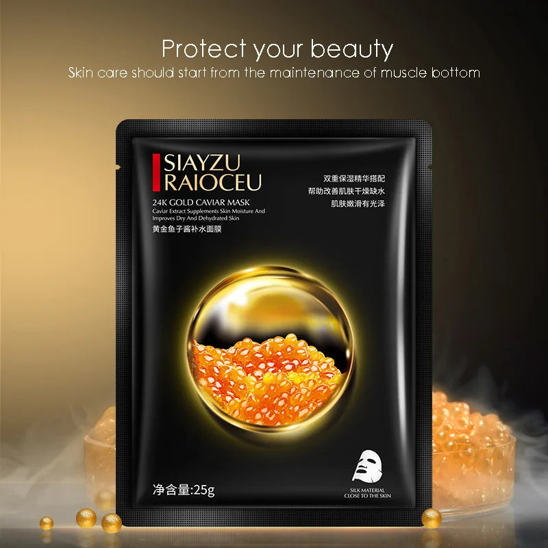 Golden Caviar Facial Mask Sheets – Moisturizing, Oil-Control, Anti-Aging & Anti-Wrinkle Skin Care Treatment