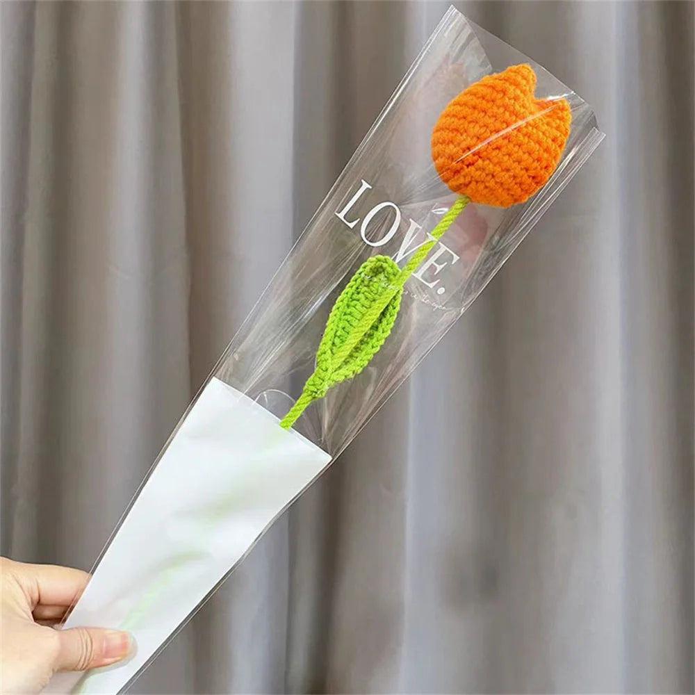 Hand-Knitted Rose, Tulip & Sunflower Bouquet – Crochet Simulation Floral Arrangement for Home Table Decor