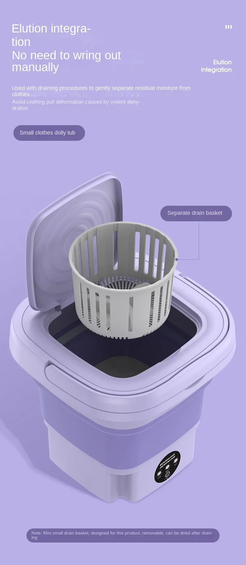 8L Portable Foldable Washing Machine – Mini Washer with Spin Dryer for Socks, Underwear & Panties