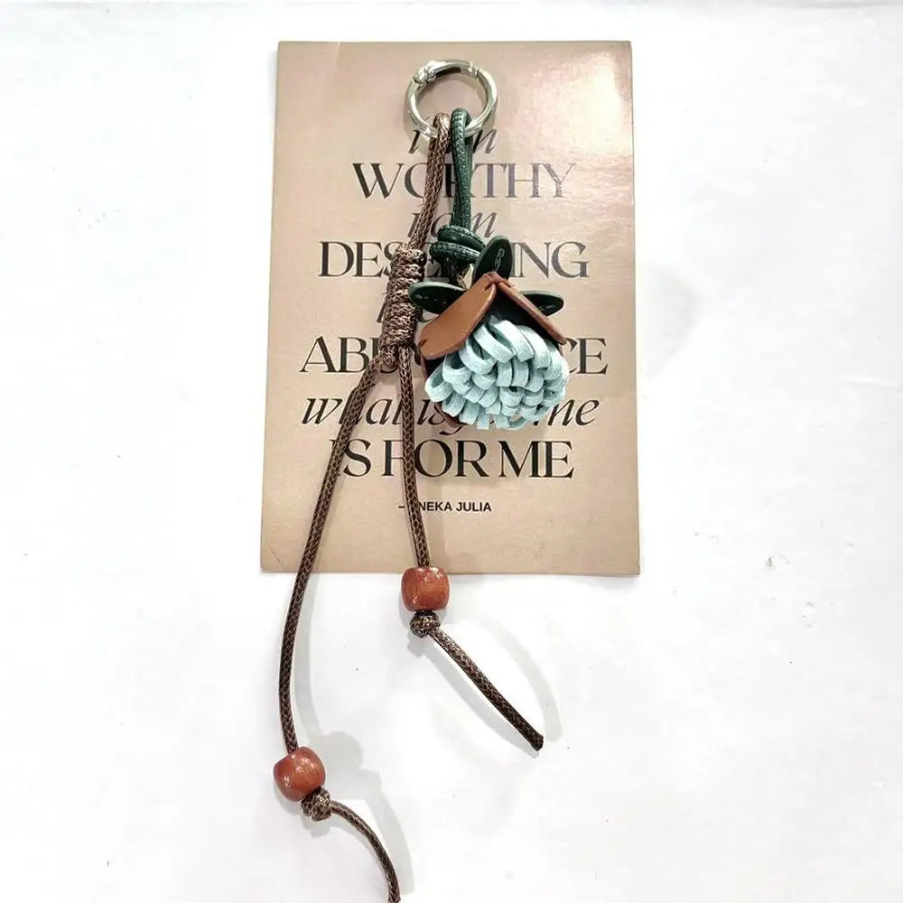 Handmade Pinecone Flower Ball Bag Charm – Cute Tassel Rope Keychain Pendant for Purses & Handbags
