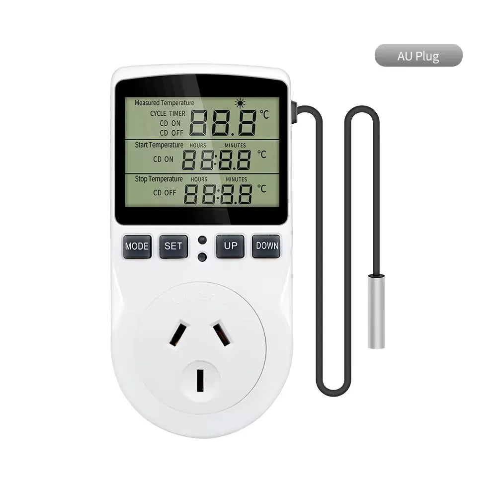 KT3100 Temperature Controller - Multi-Function Thermostat Outlet with Timer, Sensor Probe & Heating/Cooling Control