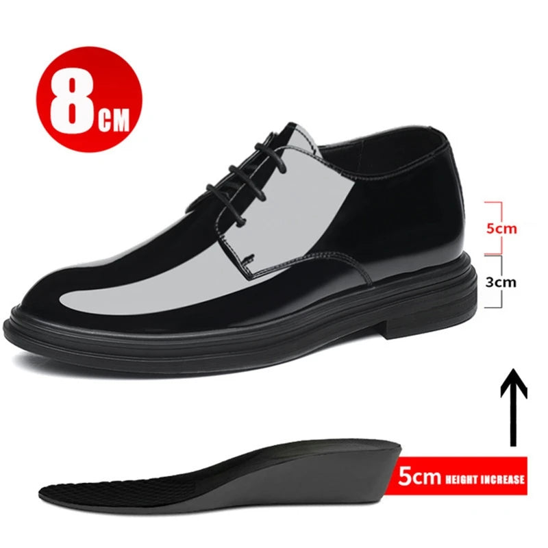 Men’s Patent Leather Derby Shoes - 6/8cm Height Increase Elevator Formal Business Dress Shoes