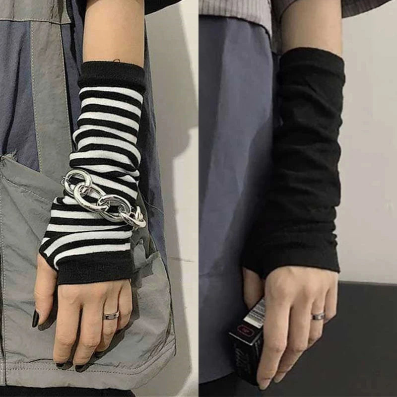 Outdoor Punk Fingerless Gloves – Long Cuff Elbow Arm Warmers, Stretch Hip-Hop Winter Mittens for Men & Women Stylish Streetwear Gloves