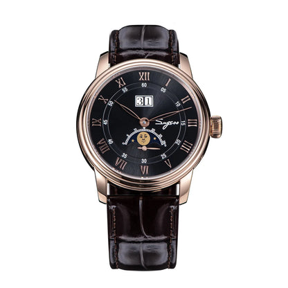 Sugess Moonphase Men’s Automatic Mechanical Watch — 40MM Stainless Steel with Seagull ST2528 Movement and Blue Sandstone Dial