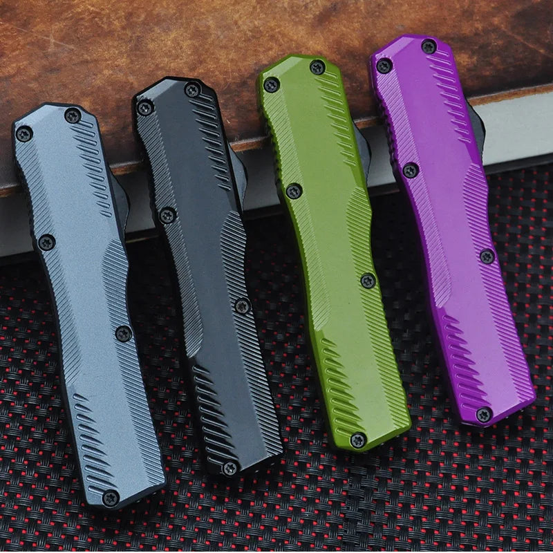 KS9000 OTF Knife – D2 Steel Full/Serrated Blade, Zinc Alloy Handle, Outdoor Hunting & EDC Tool
