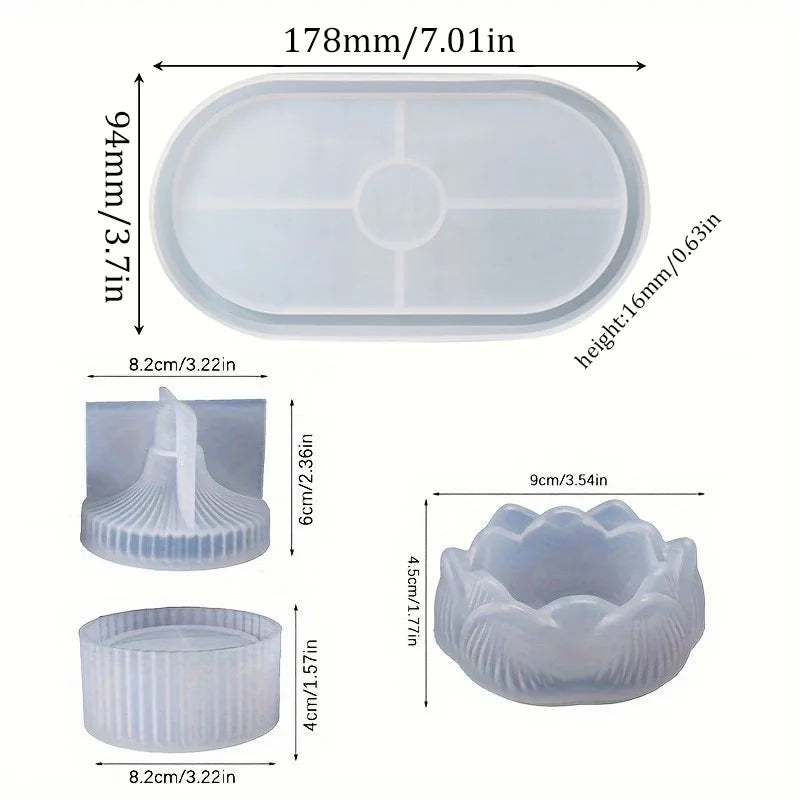 DIY Lotus Candle Holder 3-Piece Silicone Resin Mold – Handmade Epoxy, Plaster & Cement Craft Storage & Home Decor Making Kit
