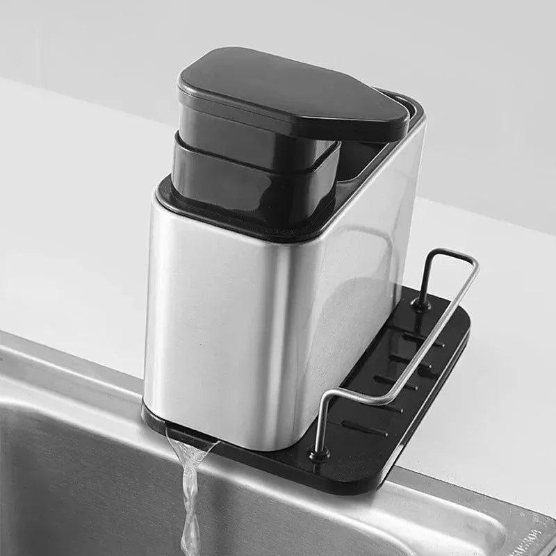 3-in-1 Kitchen Soap Dispenser and Cutlery Holder - Stainless Steel Utensil Organizer with Drainer and Dish Drying Rack