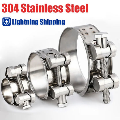 304 Stainless Steel Hose Clamp – Heavy Duty Adjustable Clip for Air, Water, Fuel Pipes & Motorcycle Exhaust Muffler Repair Tool