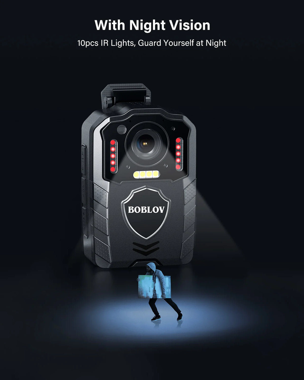 BOBLOV KJ25 1080P Body Camera - 13H Recording with Night Vision & 3000mAh Battery for Hiking and Cycling