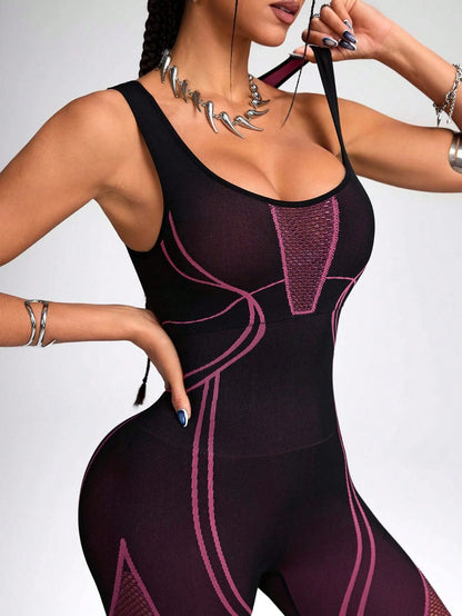 Women’s Sports Yoga Jumpsuit – Colorblock Fitness & Leisure Training Suit