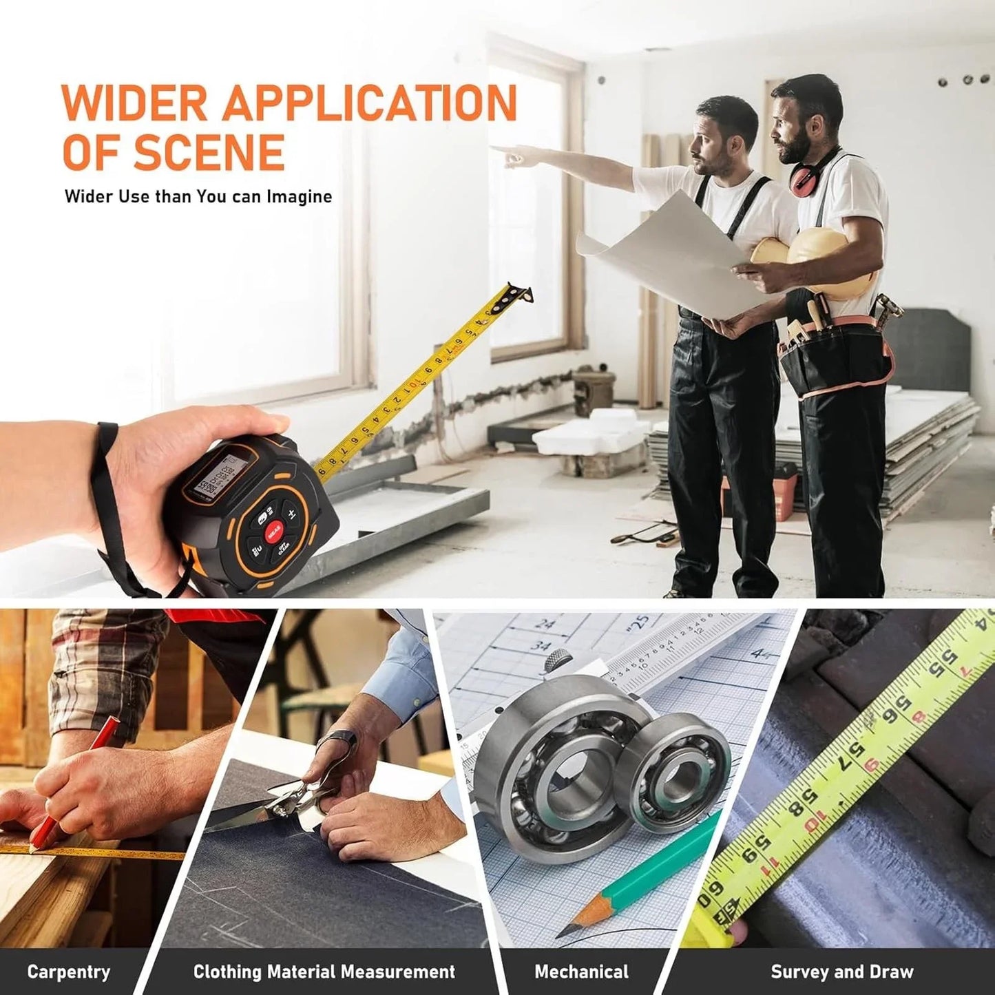 3-in-1 Laser Distance Measure 40/60M — Infrared Smart Ruler High-Precision Measuring Tool