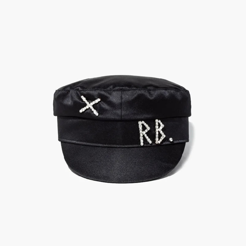 Designer Women’s Winter Newsboy Cap – Diamond Letter Baker Boy Hat with Visor, Stylish Warm Fashion Hat