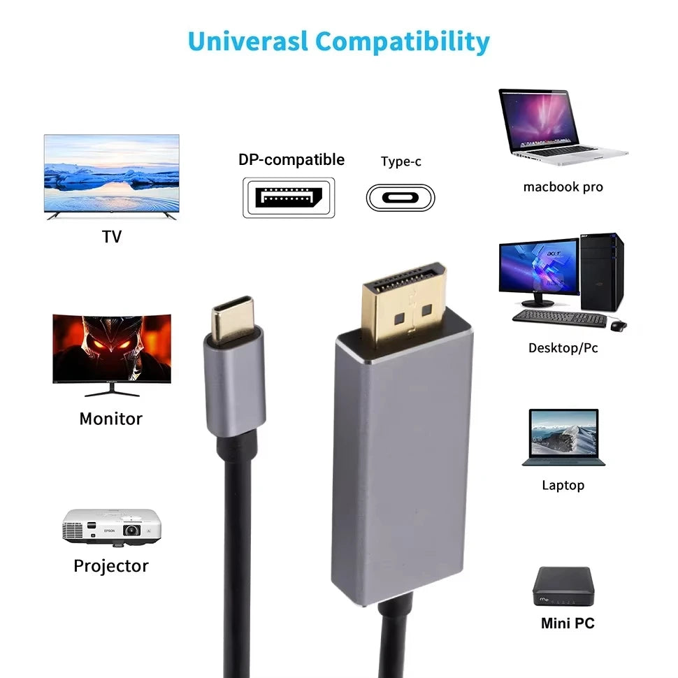 USB-C to DisplayPort Cable - 8K 60Hz, 4K Dynamic HDR, Thunderbolt 3/4 Compatible for MacBook Pro, Samsung S21, Huawei & Dell