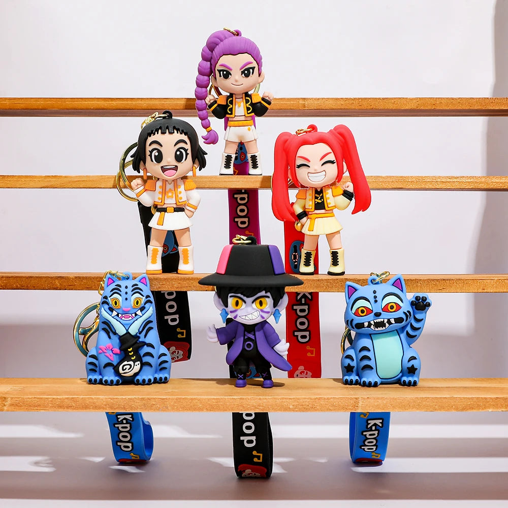New KPOP Demon Hunters Keychain – Tiger PVC Figure, Cute Harajuku Style Key Ring for Kids & Fans