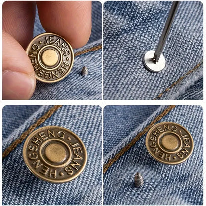 10PCS Adjustable No-Sew Bronze Jeans Buttons – Durable Metal Snap Fasteners for Pants & Denim Repair