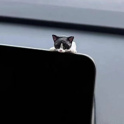 Cute Sleeping Cat Car Dashboard Ornament - Mini Cartoon Cat Decoration for Center Consoles and Navigation Screens