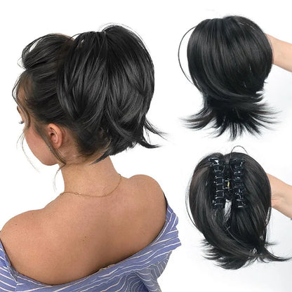 Messy Bun Hair Piece – Claw Clip-in Short Straight Ponytail Extension, Tousled Updo Bun for Women & Girls