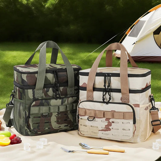 Camouflage Insulated Picnic Lunch Bag – Large Capacity Oxford Cloth Cooler Bag for Outdoor Travel & Food Fresh Keeping