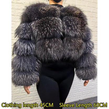 2025 Maomaokong Women’s Real Fur Coat – Natural Raccoon & Fox Fur Jacket with Hood, Warm Winter Outerwear