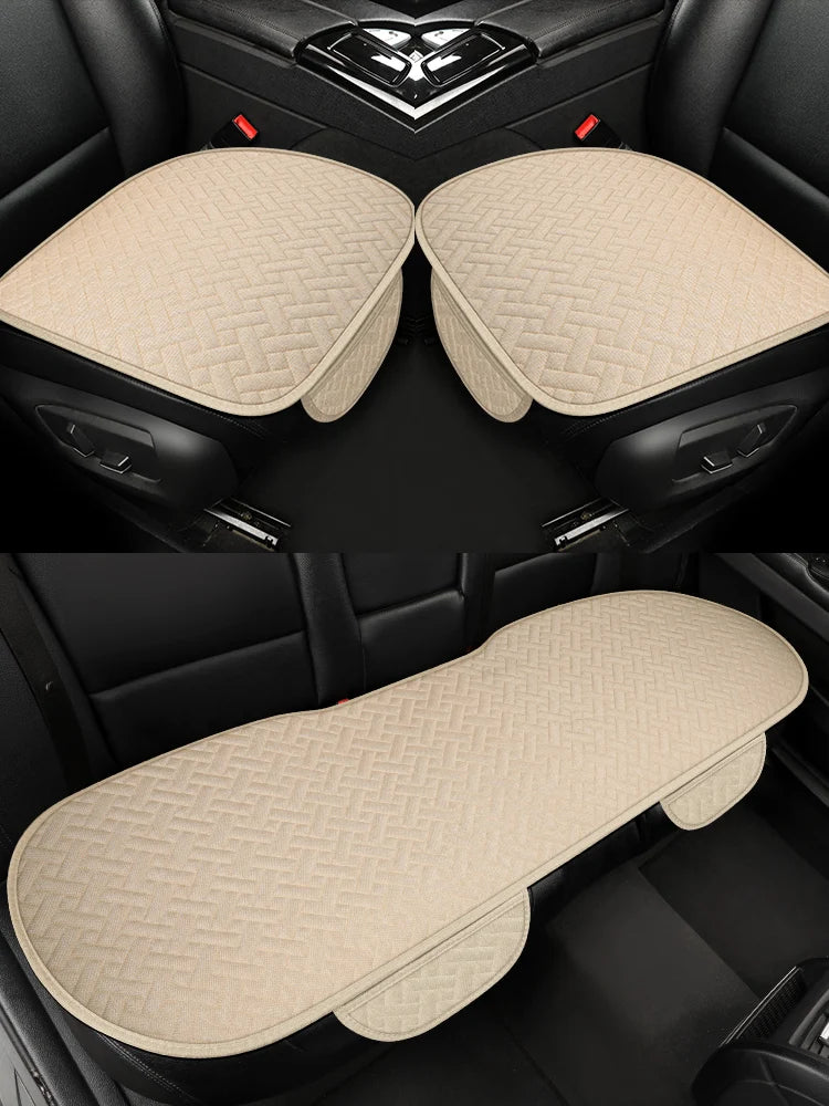 Universal Linen Car Seat Cushion - All-Season Driver Seat Cover with Small Waist Support