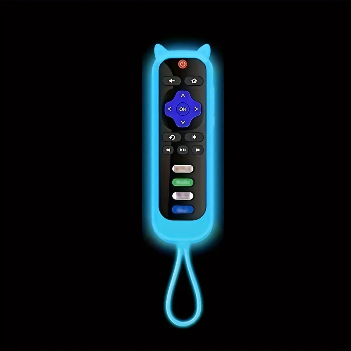 Glow-in-the-Dark Cat Ear Silicone TV Remote Cover - Cute Protective Case for TCL, Hisense & Roku Remotes