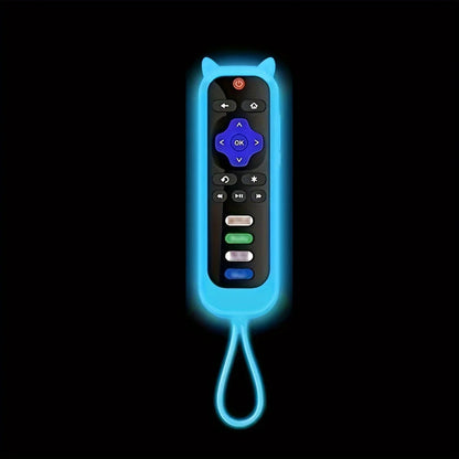 Glow-in-the-Dark Cat Ear Silicone TV Remote Cover - Cute Protective Case for TCL, Hisense & Roku Remotes