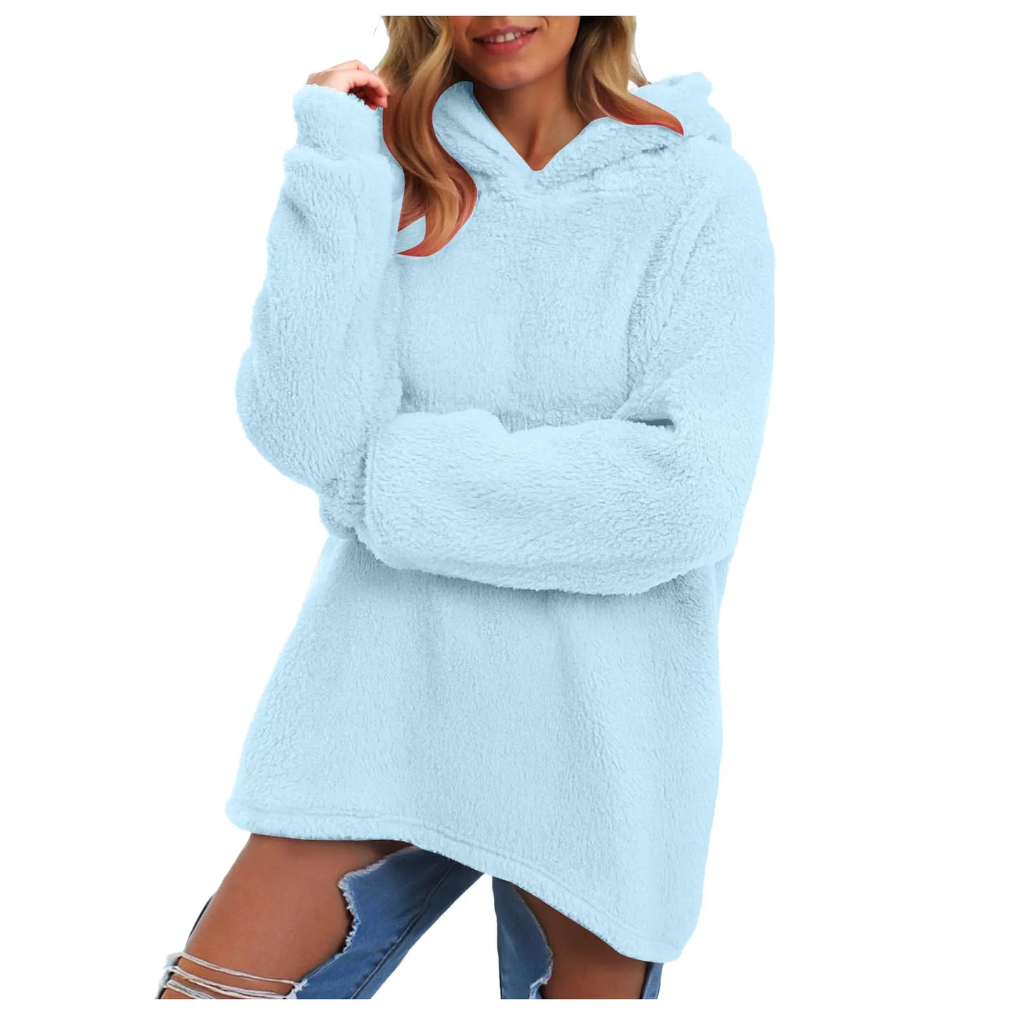 Women's Winter Fleece Hoodie - Warm Soft Fluffy Harajuku Streetwear Pullover