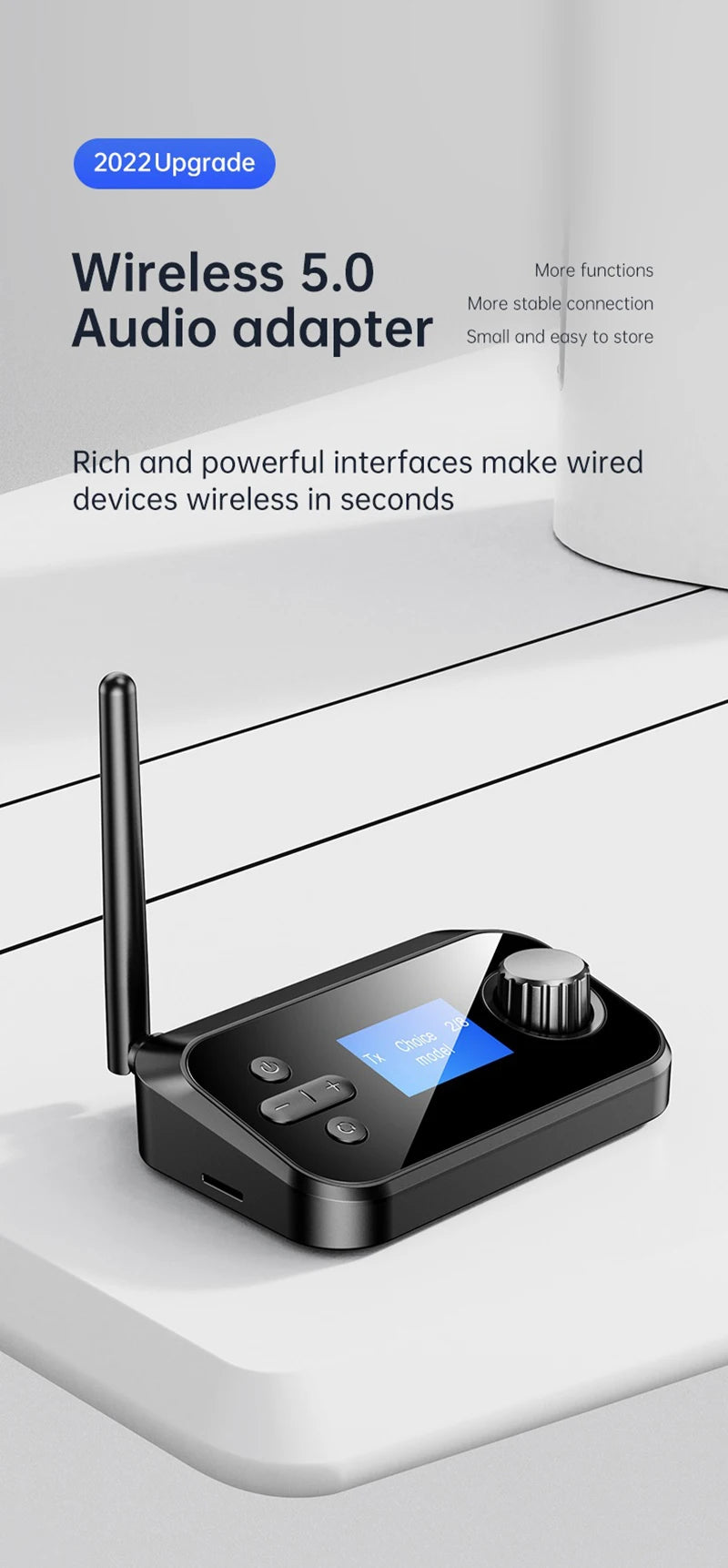Multi-Function Bluetooth Audio Transmitter & Receiver | 3.5mm AUX, Optical, Coaxial Wireless Adapter DAC Converter for TV & PC