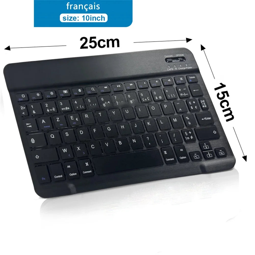 10" Bluetooth Wireless Rechargeable Keyboard – Russian, Spanish, French AZERT Layout for Android, iOS & Windows Tablets & Phones