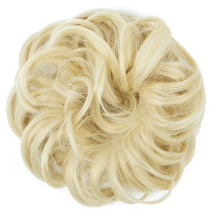 Synthetic Messy Hairpiece Chignon Scrunchie – Blonde & Brown Donut Bun for Women, Elastic Daily Use Hair Extension H9