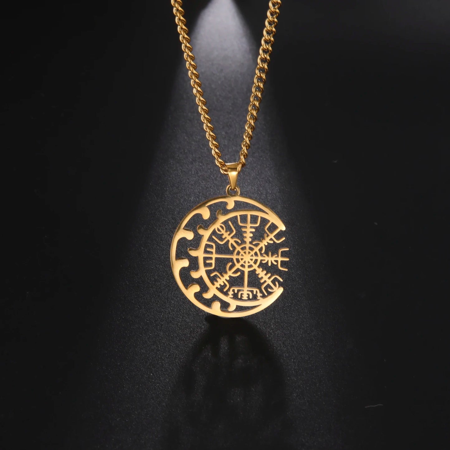 Viking Nordic Rune Compass Necklace – Stainless Steel Triquetra Amulet Pendant Jewelry Gift