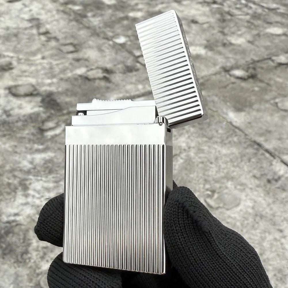 JT.Dunant Luxury Brass Gas Lighter - Refillable Butane Cigarette & Cigar Accessory with Vertical Pattern Design