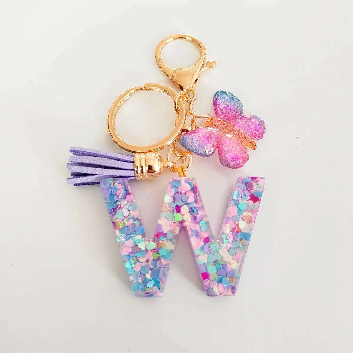 Butterfly Initial Keychain - Fringe Sequin A-Z Letter Bag Charm for Women & Students