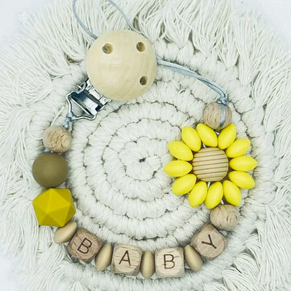 DIY Custom Name Silicone Beads & Wooden Ring Pacifier Clip – Safe Baby Teether, Eco-Friendly Dummy Chain Gift