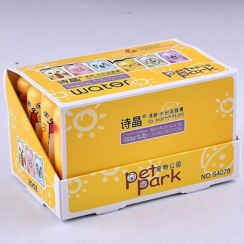 24-Piece Fruit-Flavored Lip Balm Set - Moisturizing Colorless Lip Gloss with Cute Cartoon Designs