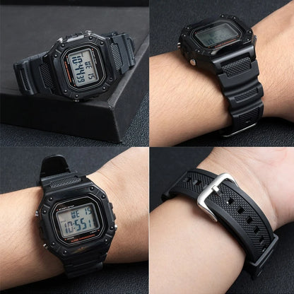Rubber Silicone Watchband for Casio F-108WH, W-216H, W-218H, W-215, W-752, W-S200H & SGW-400/500H - Waterproof Replacement Watch Strap