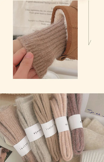 Winter Cashmere Wool Socks for Women – Warm Thicken Thermal Long Socks, Japanese Harajuku Style