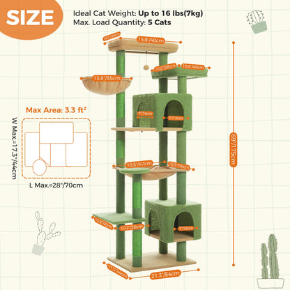 Large Cat Tree Tower – Multi-Level Plush Indoor Cat Condo with Scratching Posts, Boards, Perches & Caves