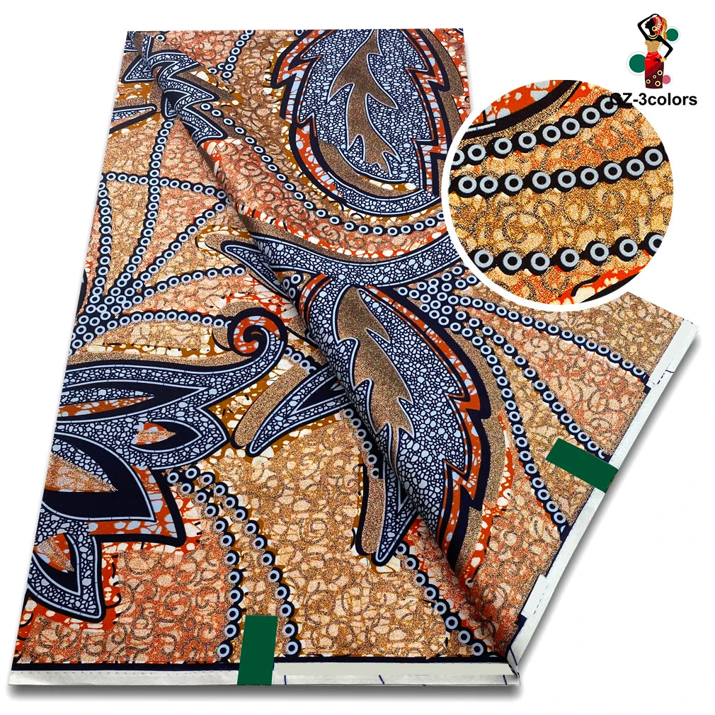 African Gold Print Wax Fabric - 100% Cotton Soft Nigerian Ankara Batik Pagne Material