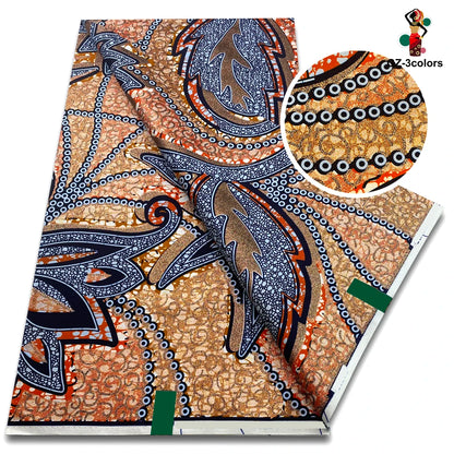 African Gold Print Wax Fabric - 100% Cotton Soft Nigerian Ankara Batik Pagne Material