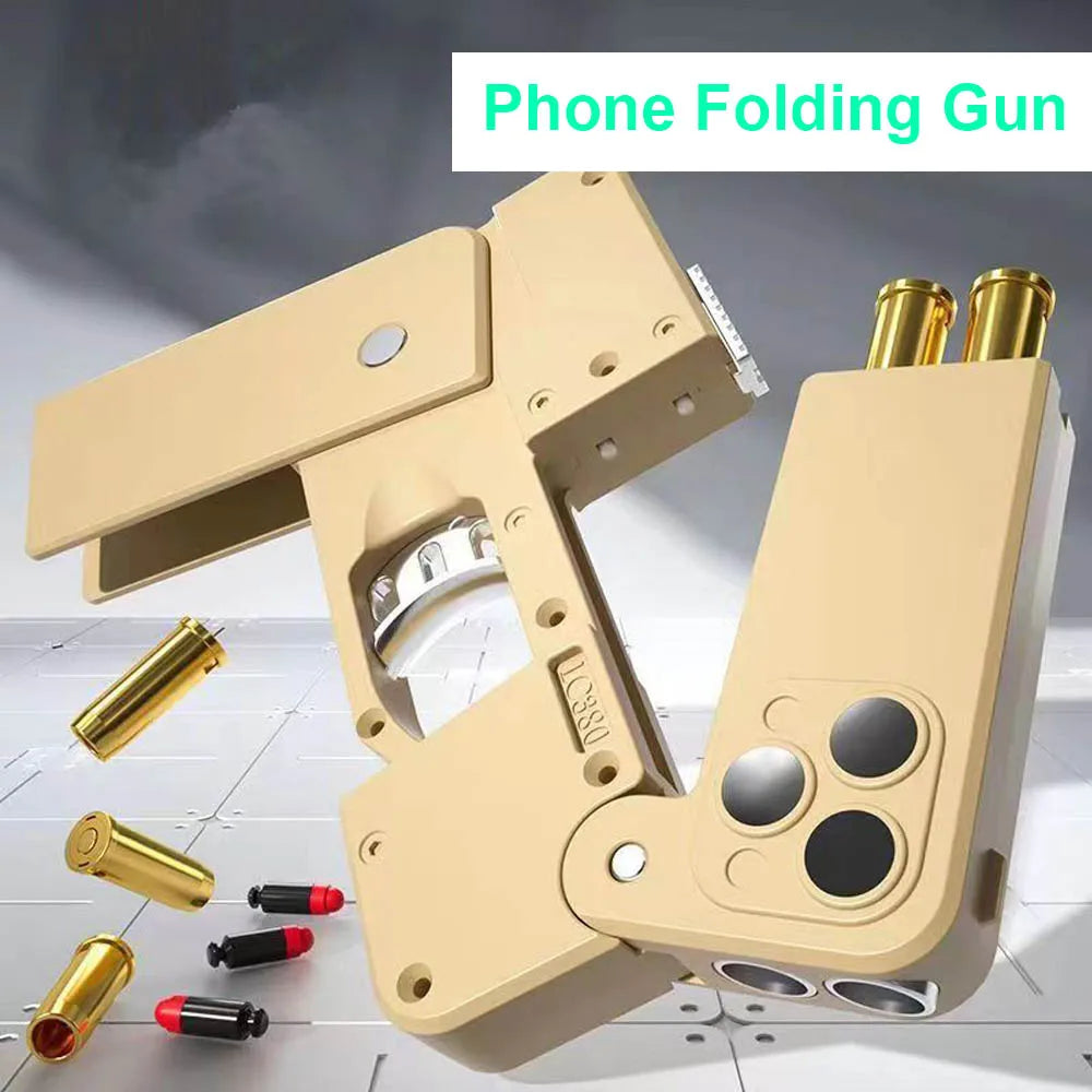 iPhone Folding Soft Bullet Toy Gun – Shell Ejecting Mobile Phone Gun for Kids & TikTok Fun
