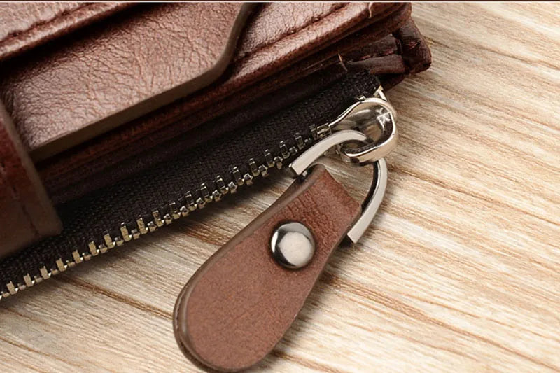 Luxury Leather Men’s Short Wallet – RFID Card Holder with Zipper Coin Purse Portable Billfold